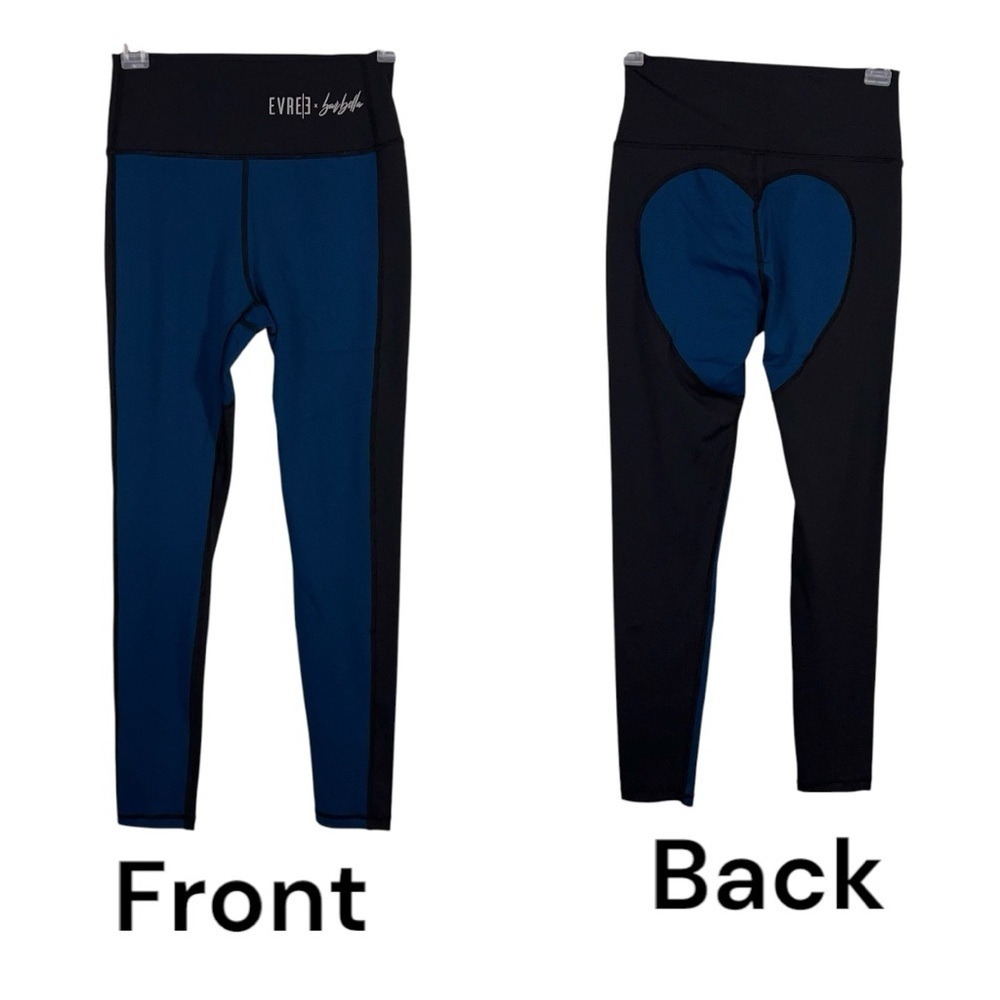 Small Evree Barbella Leggings Black Teal Blue Athletic Activewear Heart Shape